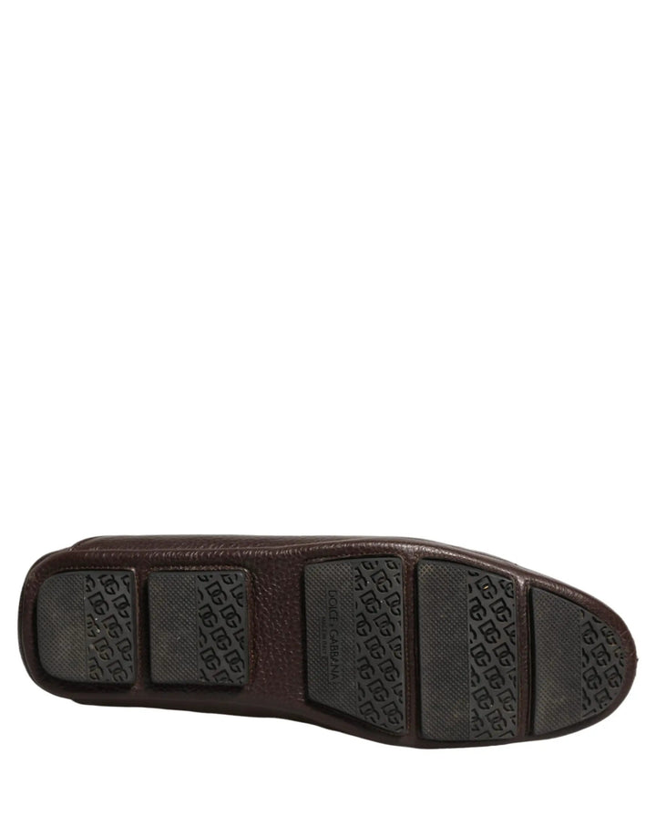 Dolce &amp; Gabbana Brown Deerskin Leather Driver Loafers Shoes