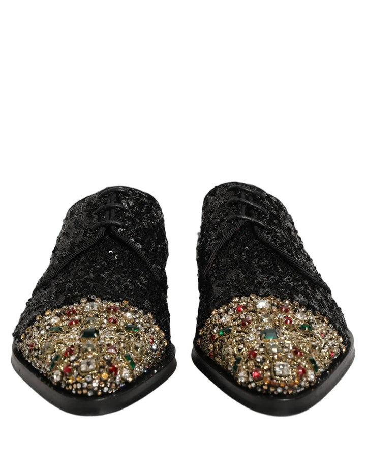 Dolce &amp; Gabbana Black Sequin Embellished Men Derby Dress Shoes