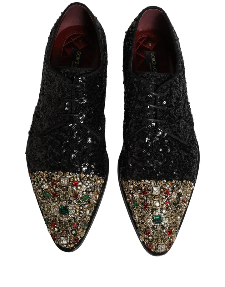 Dolce &amp; Gabbana Black Sequin Embellished Men Derby Dress Shoes