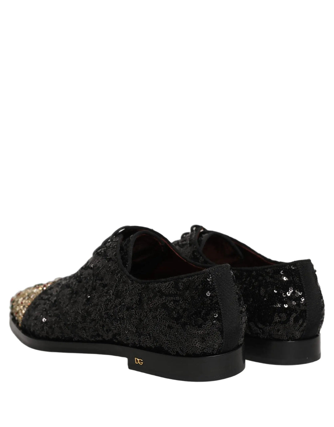 Dolce &amp; Gabbana Black Sequin Embellished Men Derby Dress Shoes