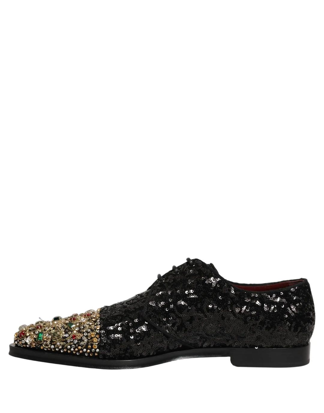 Dolce &amp; Gabbana Black Sequin Embellished Men Derby Dress Shoes