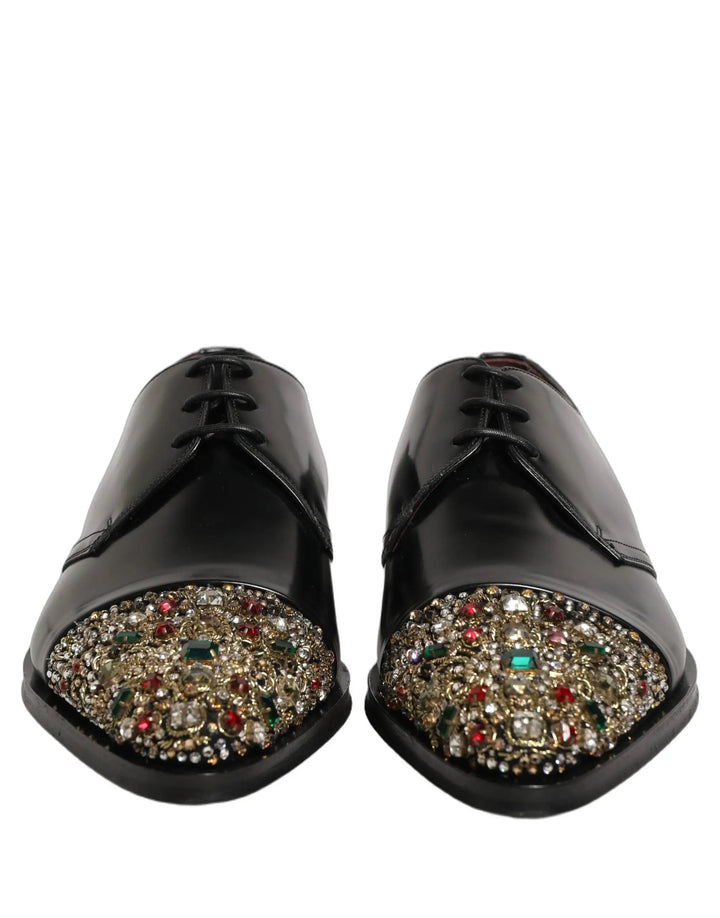Dolce &amp; Gabbana Black Embellished Derby Dress Formal Shoes