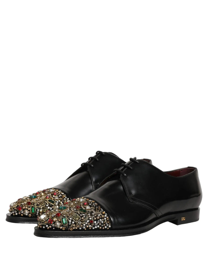 Dolce &amp; Gabbana Black Embellished Derby Dress Formal Shoes