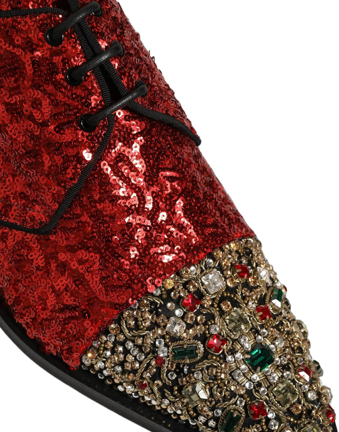 Dolce &amp; Gabbana Sample Sale | Dolce &amp; Gabbana Red Sequin Embellished Men Derby Dress Shoes - | Designer outlet