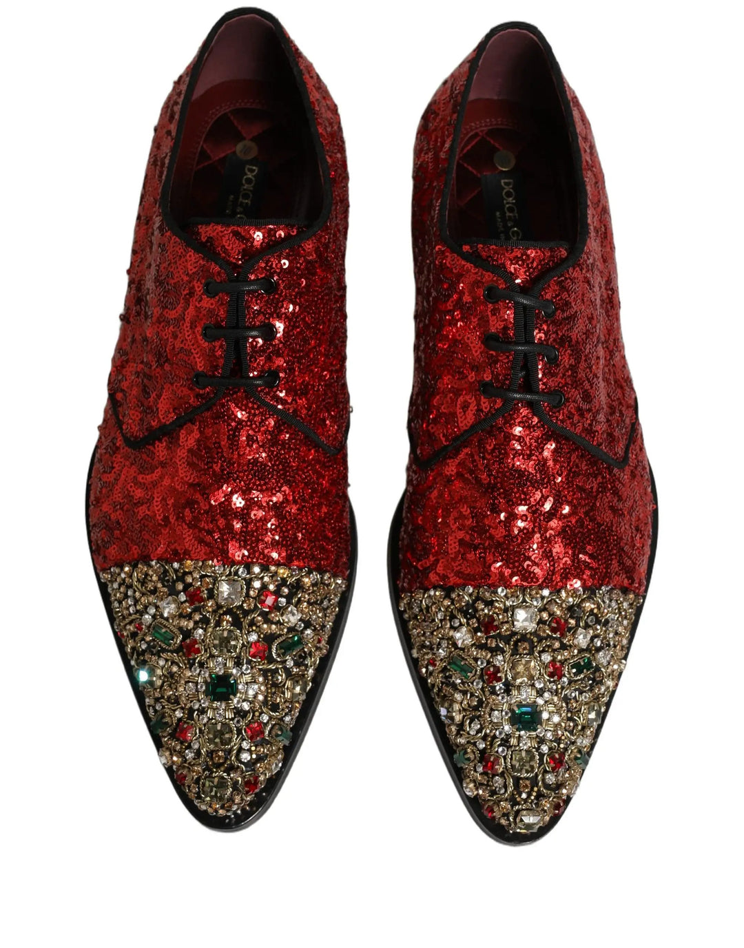 Dolce &amp; Gabbana Red Sequin Embellished Men Derby Dress Shoes