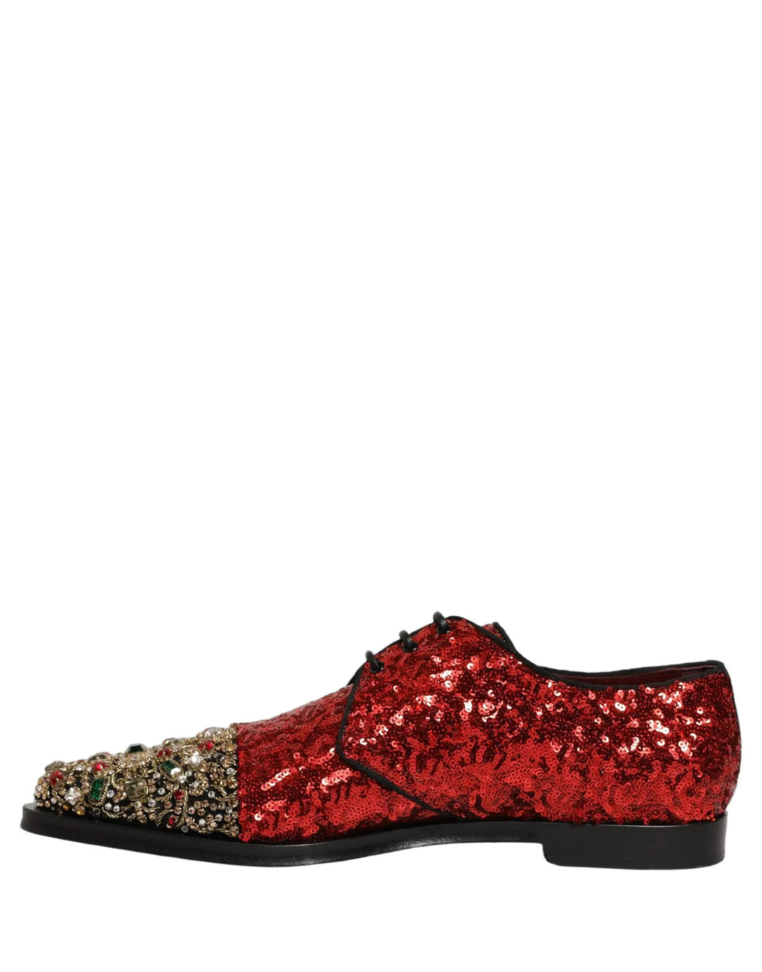 Dolce &amp; Gabbana Red Sequin Embellished Men Derby Dress Shoes