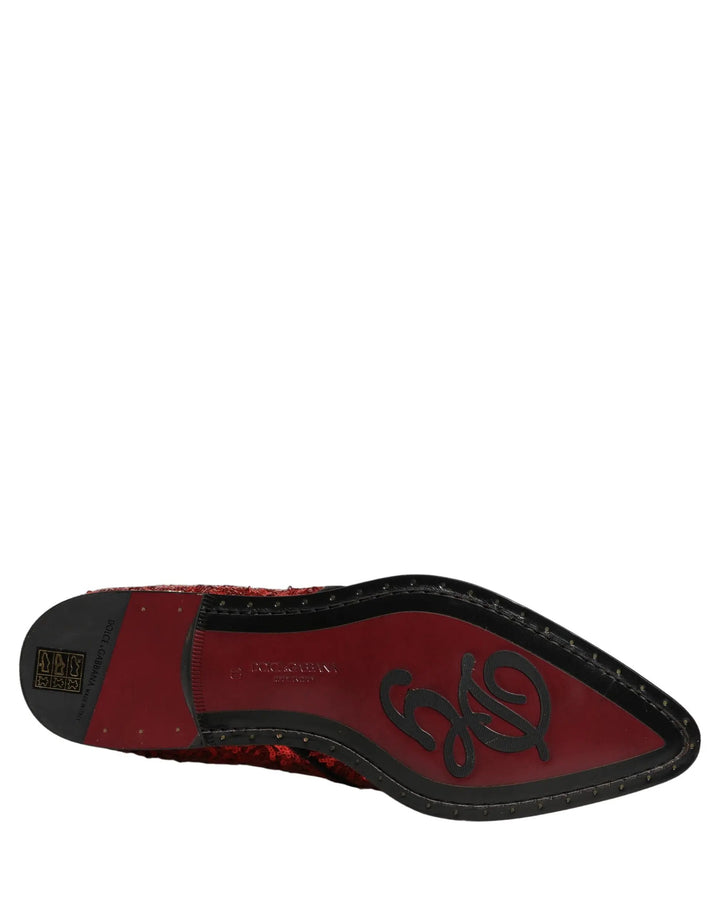 Dolce &amp; Gabbana Red Sequin Embellished Men Derby Dress Shoes