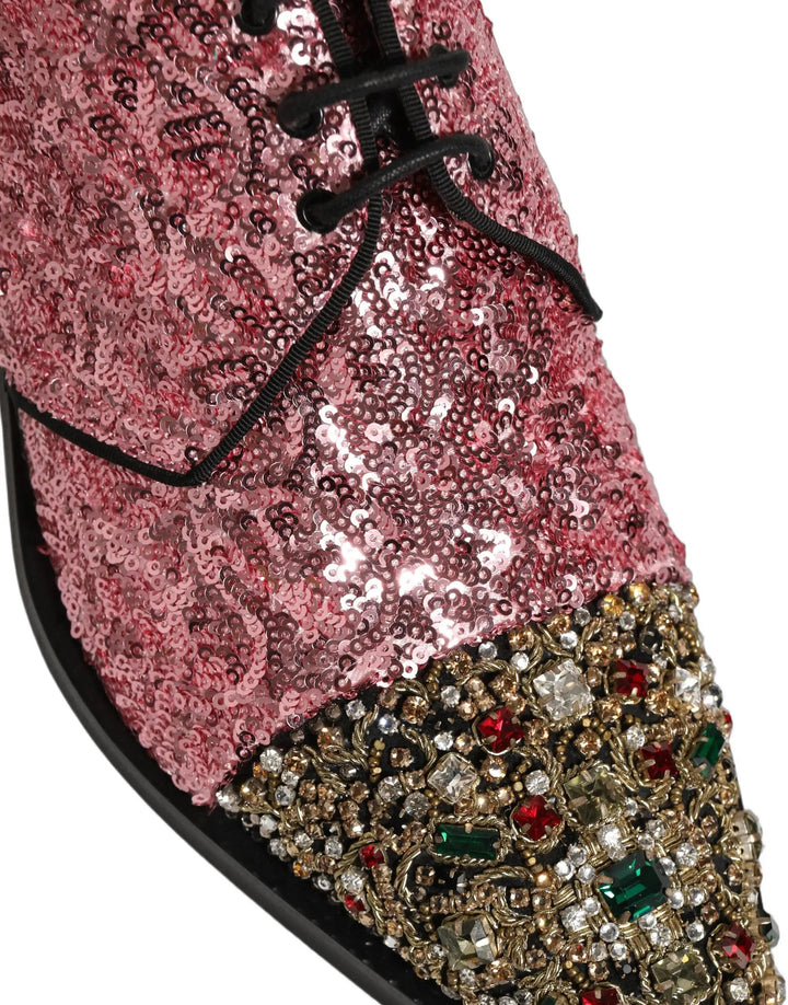 Dolce &amp; Gabbana Sample Sale | Dolce &amp; Gabbana Pink Sequin Embellished Men Derby Dress Shoes - | Designer outlet