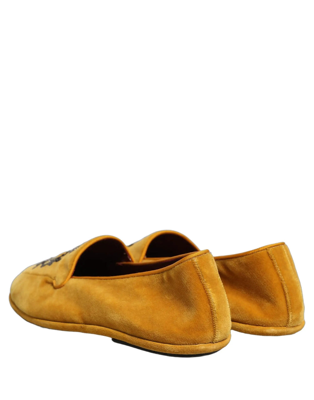 Dolce &amp; Gabbana Yellow Velvet Crown Embroidery Loafers Shoes