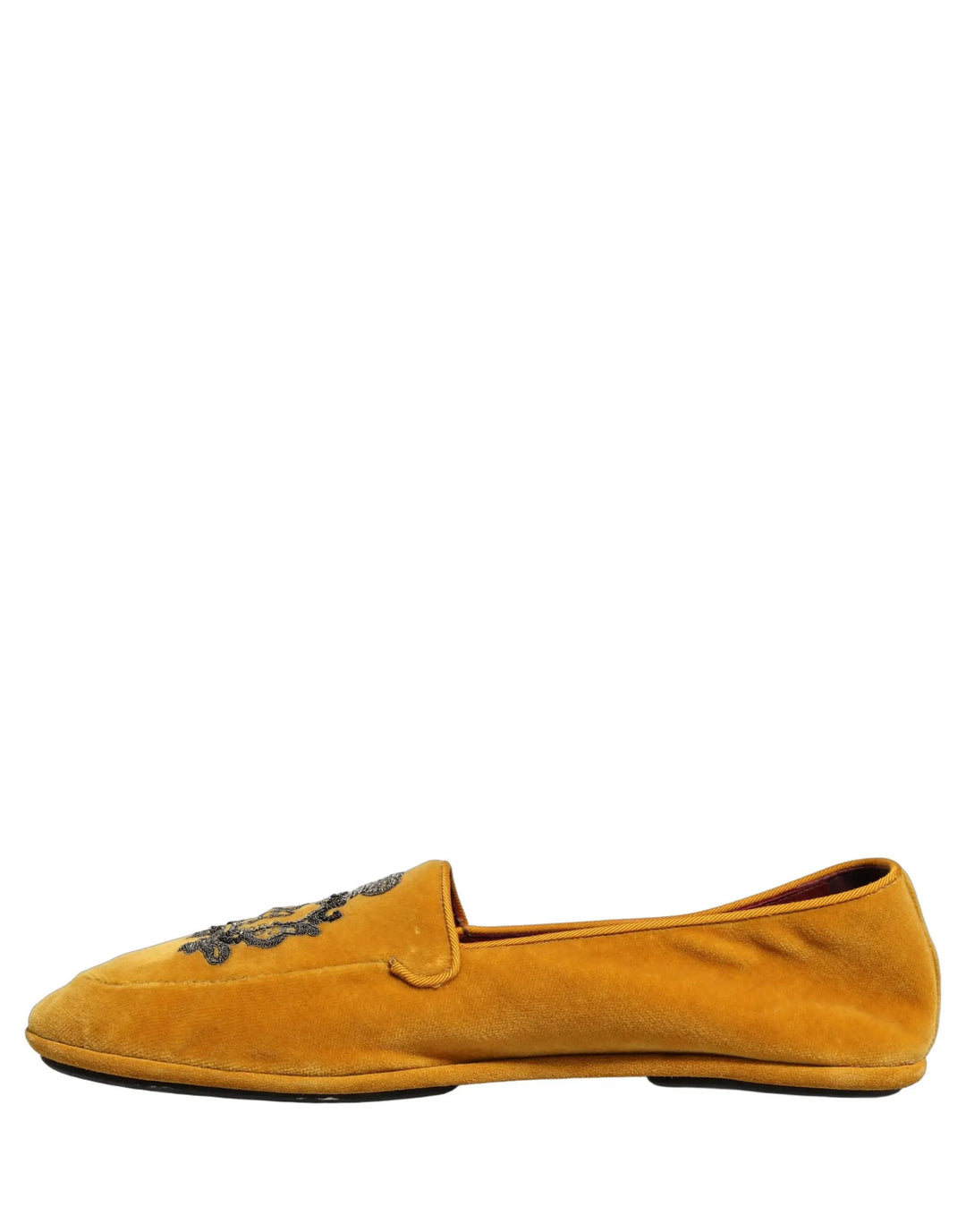 Dolce &amp; Gabbana Yellow Velvet Crown Embroidery Loafers Shoes
