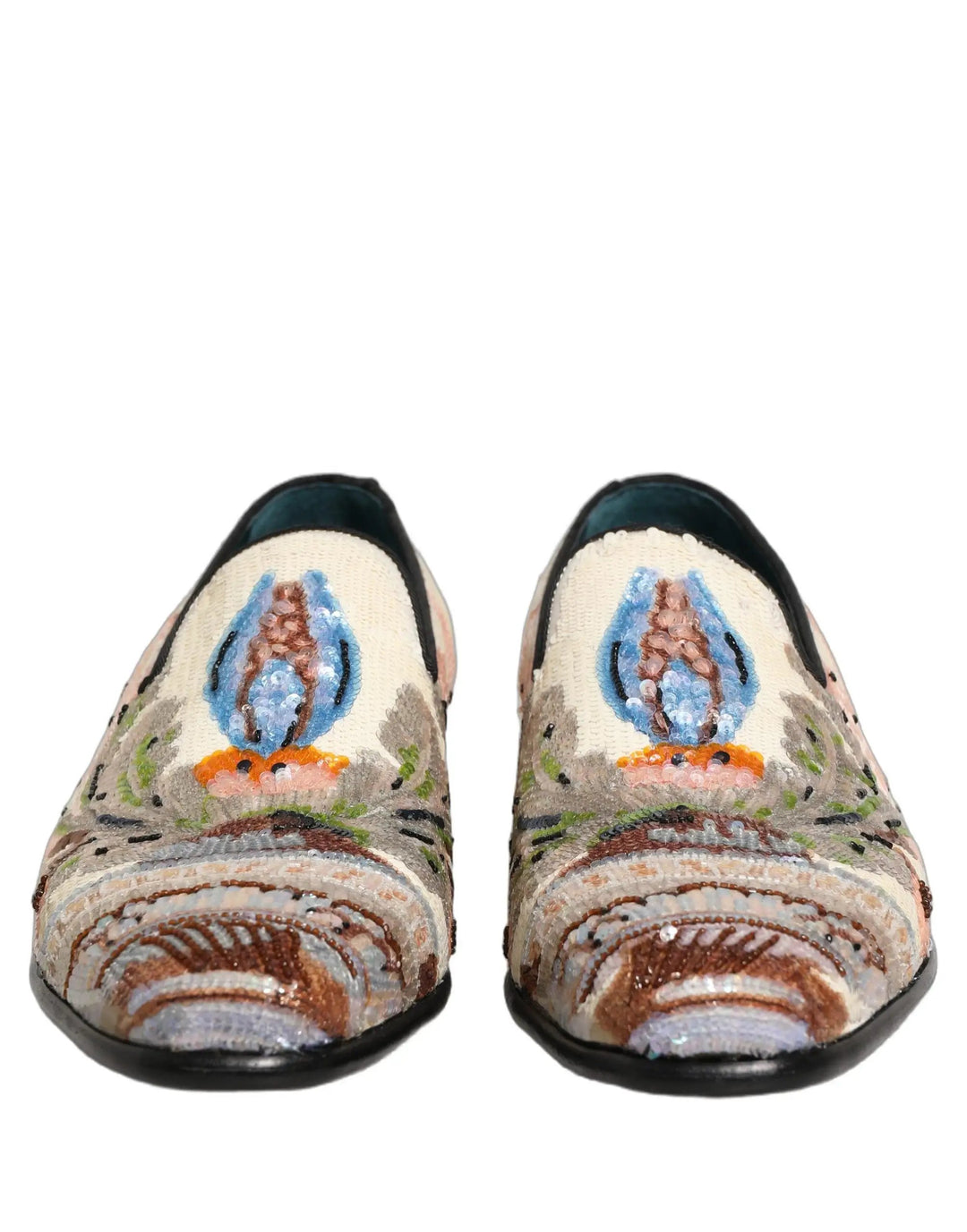 Dolce &amp; Gabbana Multicolor Sequin Embroidered Loafers Shoes