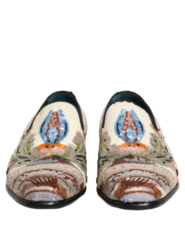 Dolce &amp; Gabbana Multicolor Sequin Embroidered Loafers Shoes