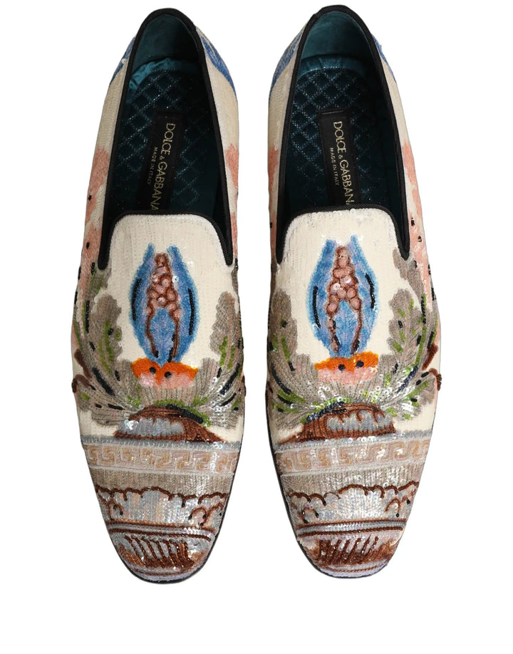 Dolce &amp; Gabbana Multicolor Sequin Embroidered Loafers Shoes