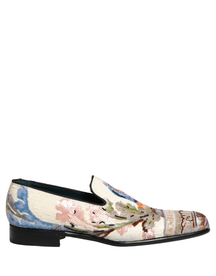 Dolce &amp; Gabbana Multicolor Sequin Embroidered Loafers Shoes