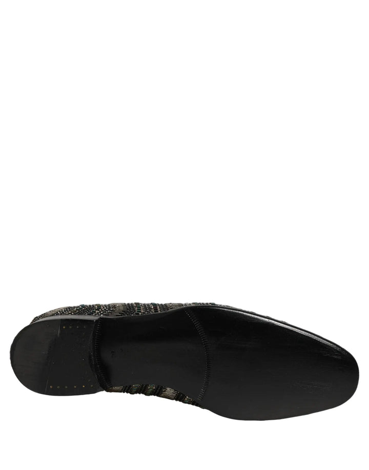 Dolce &amp; Gabbana Black Silver Embellished Slip On Loafers Shoes