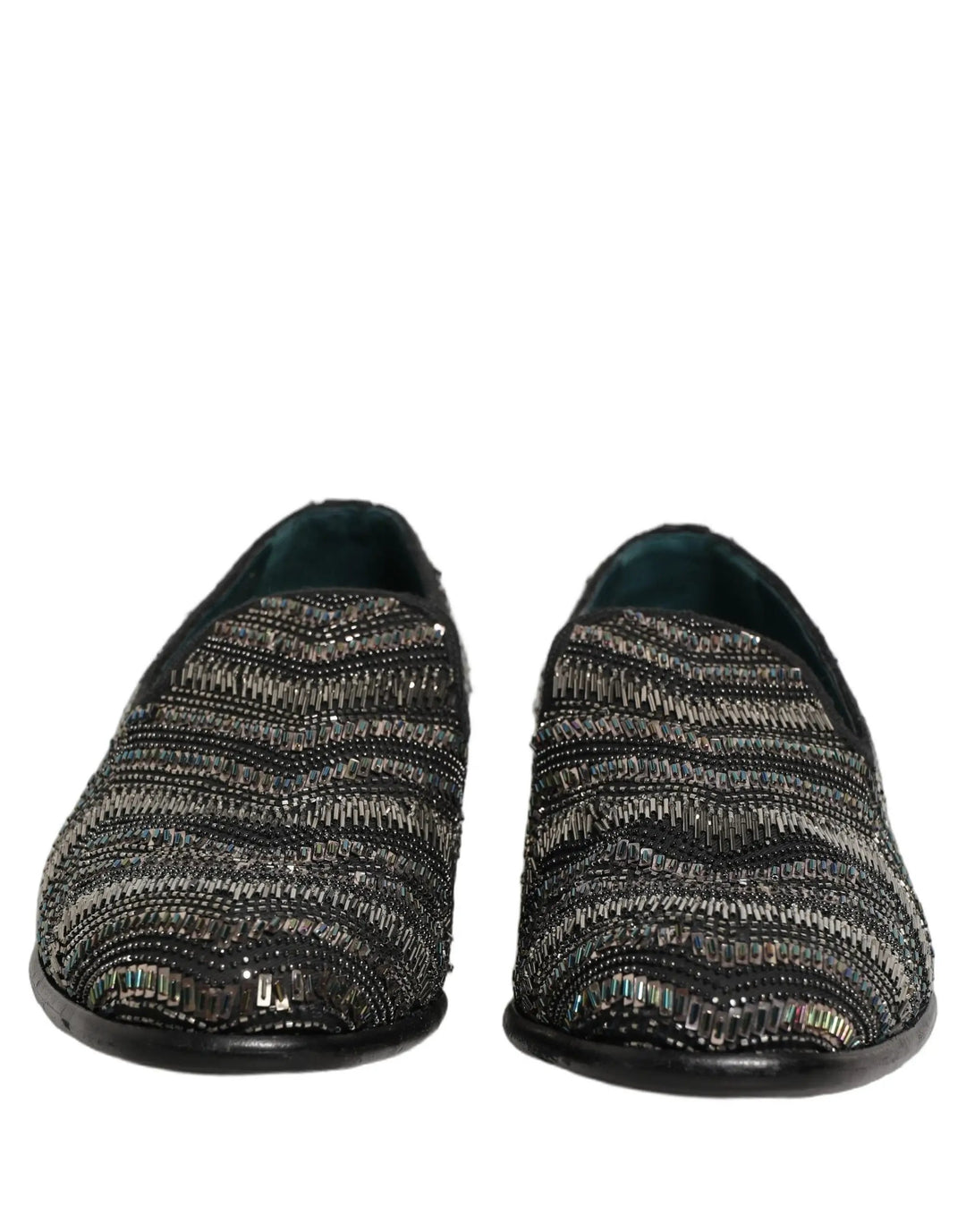 Dolce &amp; Gabbana Black Silver Embellished Slip On Loafers Shoes