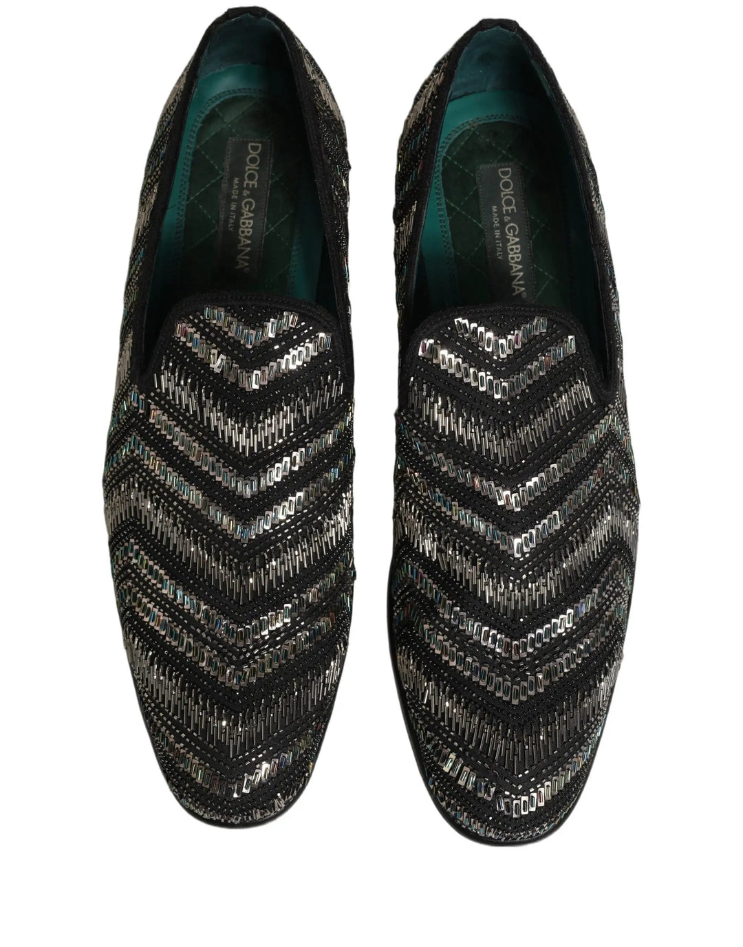 Dolce &amp; Gabbana Black Silver Embellished Slip On Loafers Shoes