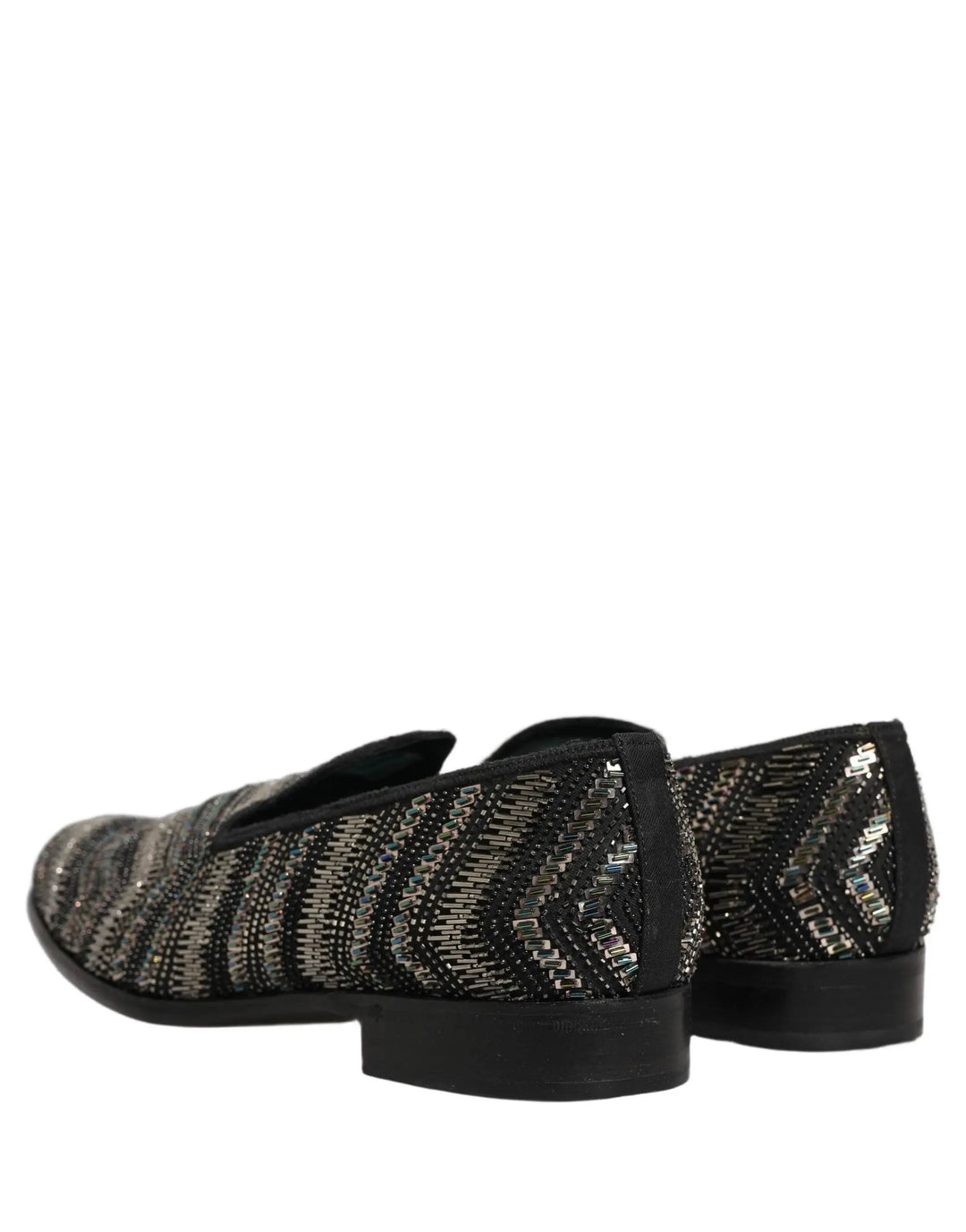 Dolce &amp; Gabbana Black Silver Embellished Slip On Loafers Shoes