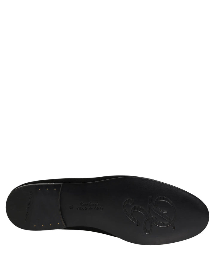 Dolce &amp; Gabbana Black Satin Logo Slip On Flats Loafers Shoes