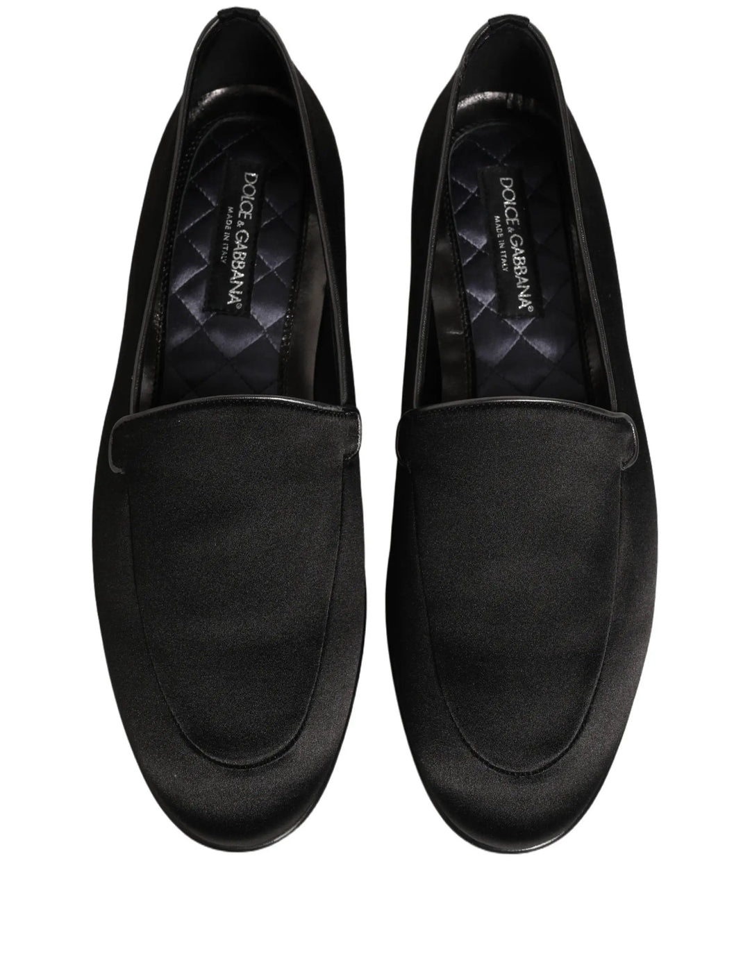 Dolce &amp; Gabbana Black Satin Logo Slip On Flats Loafers Shoes