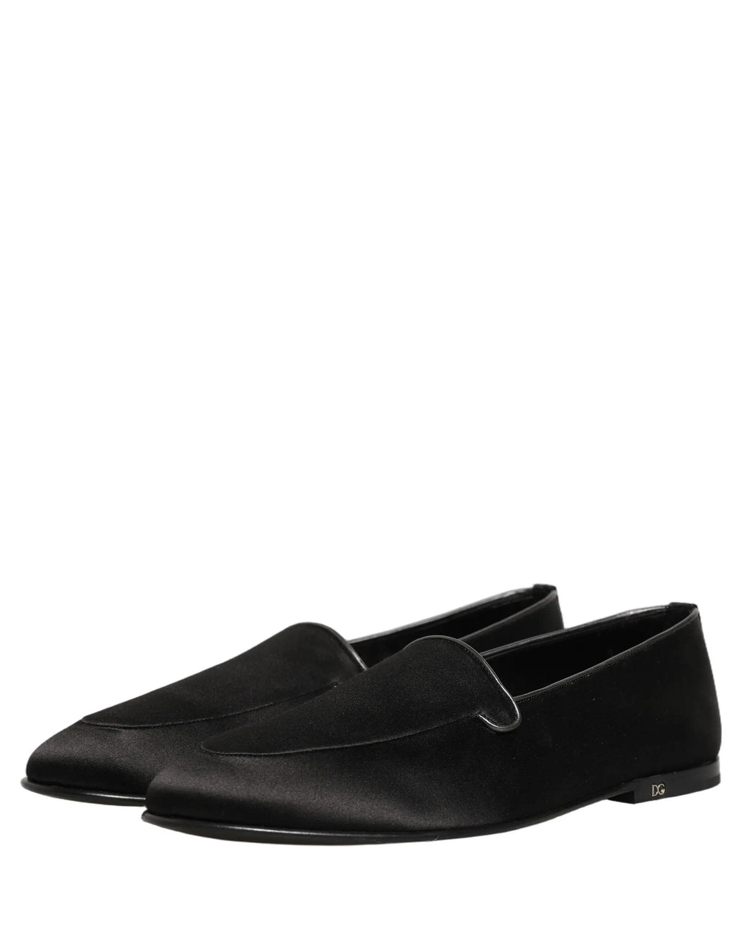 Dolce &amp; Gabbana Black Satin Logo Slip On Flats Loafers Shoes