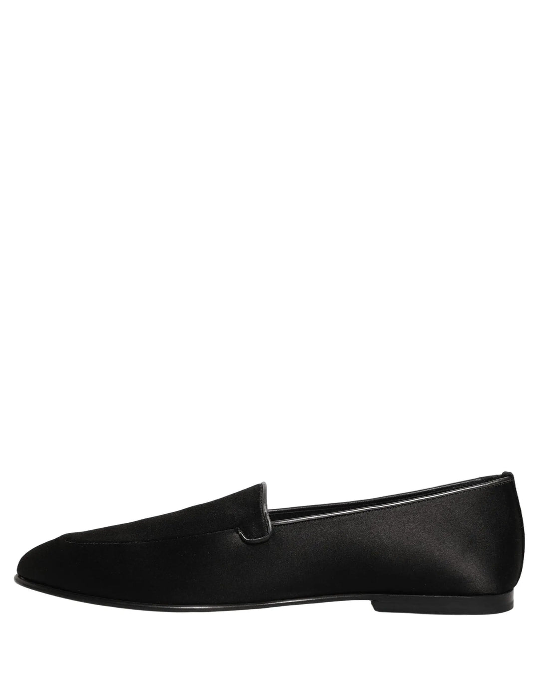 Dolce &amp; Gabbana Black Satin Logo Slip On Flats Loafers Shoes