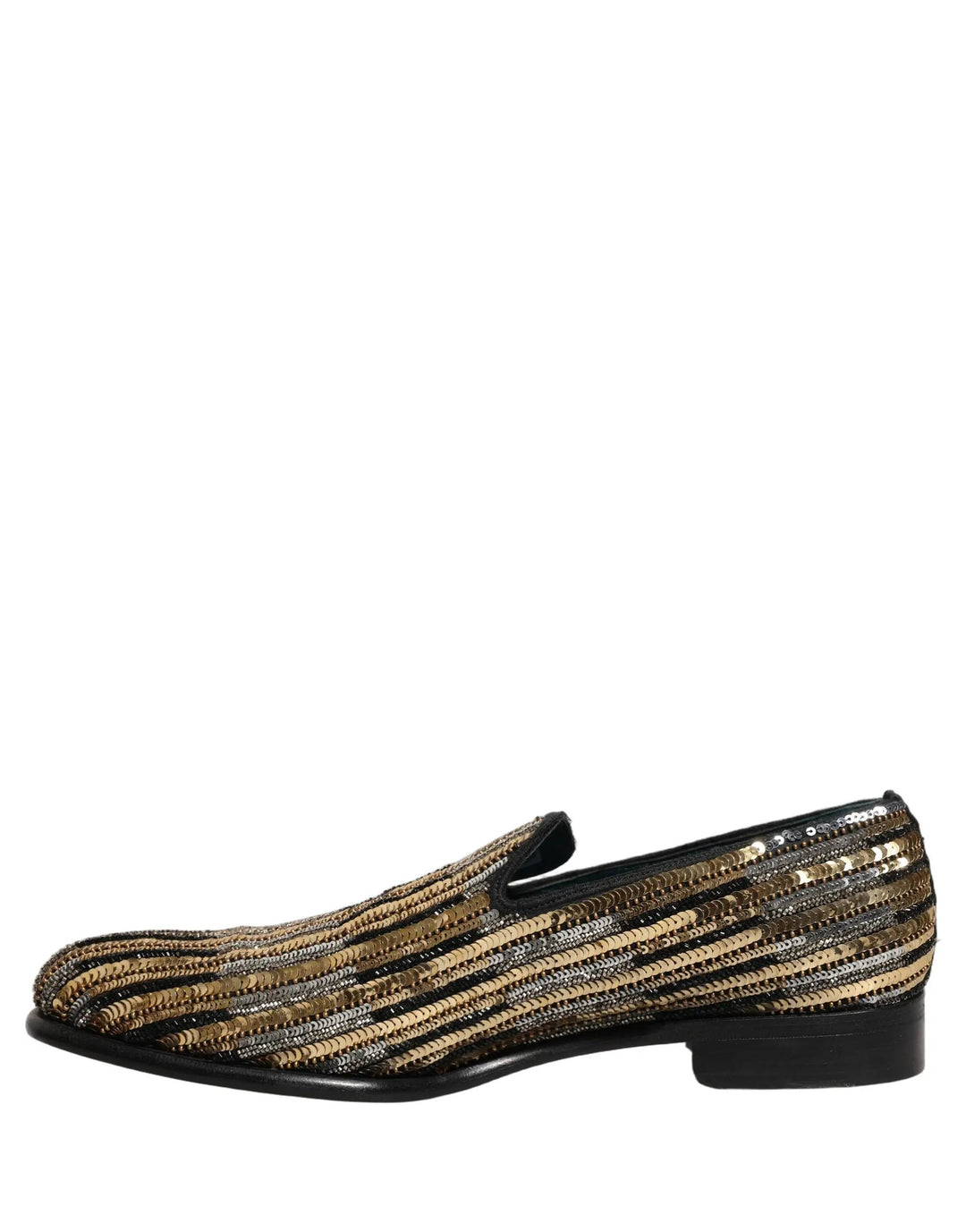 Dolce &amp; Gabbana Gold Striped Sequin Embellished Loafer Shoes