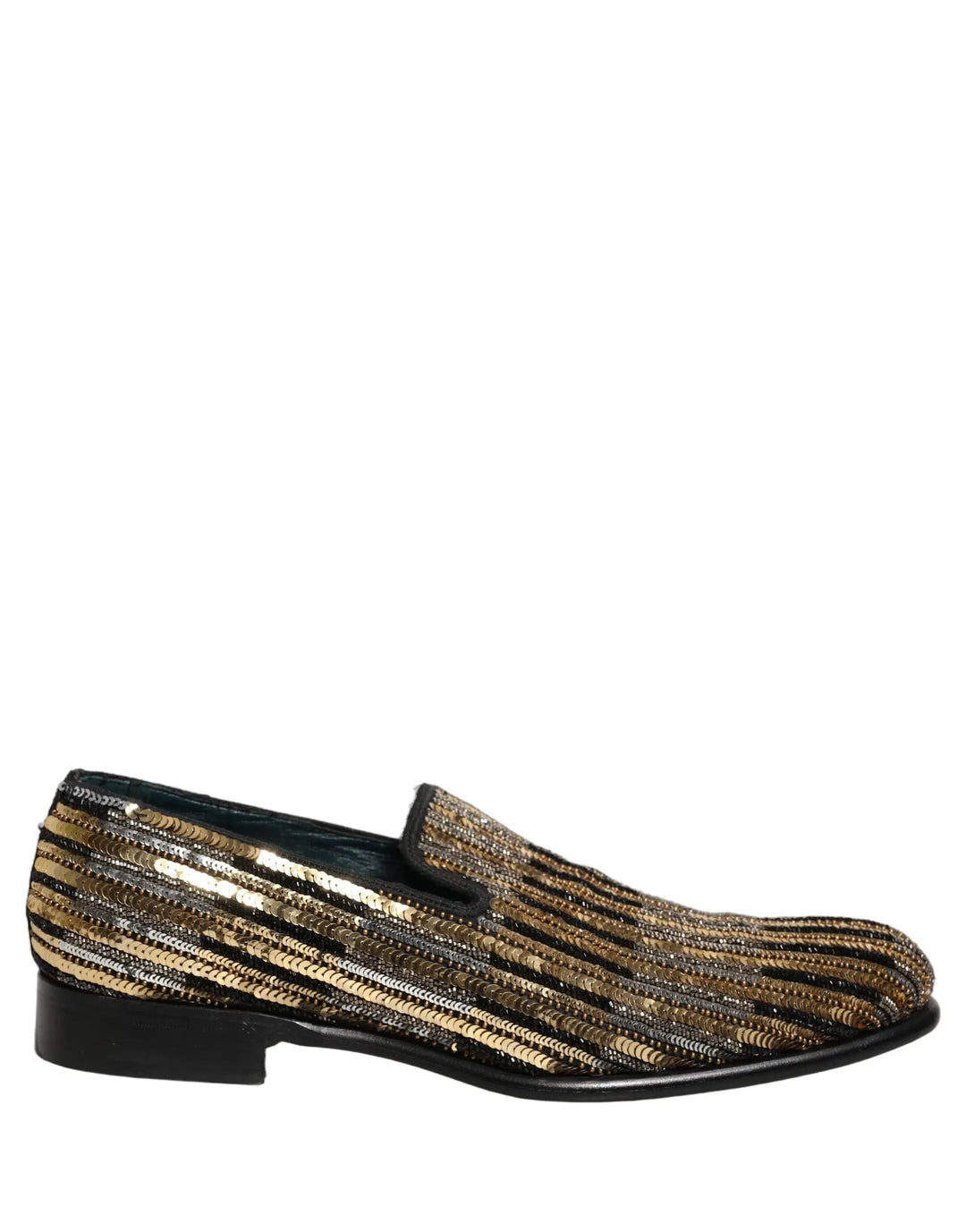 Dolce &amp; Gabbana Gold Striped Sequin Embellished Loafer Shoes