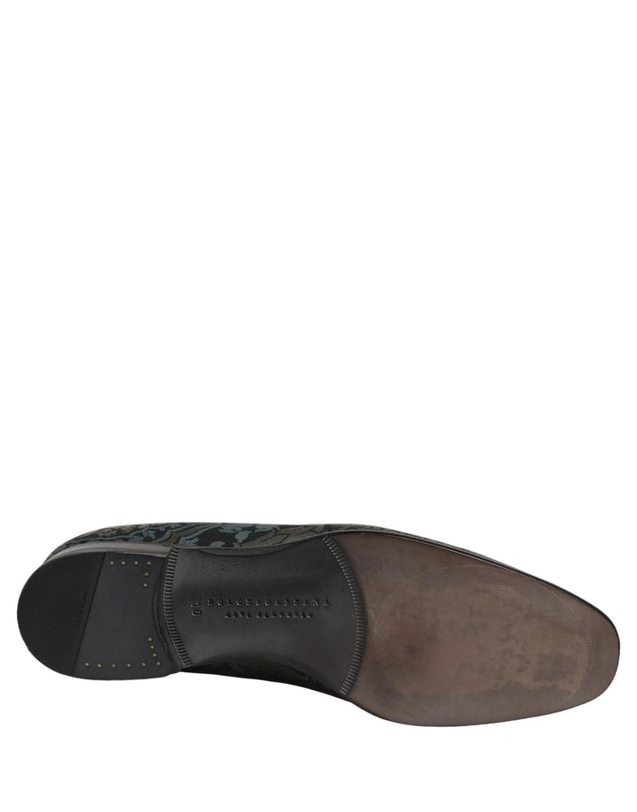 Dolce &amp; Gabbana Black Floral Brocade Slip On Loafers Shoes