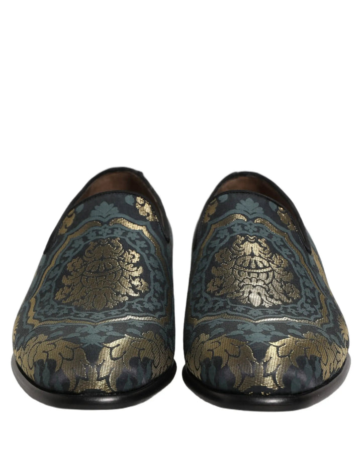 Dolce &amp; Gabbana Black Floral Brocade Slip On Loafers Shoes