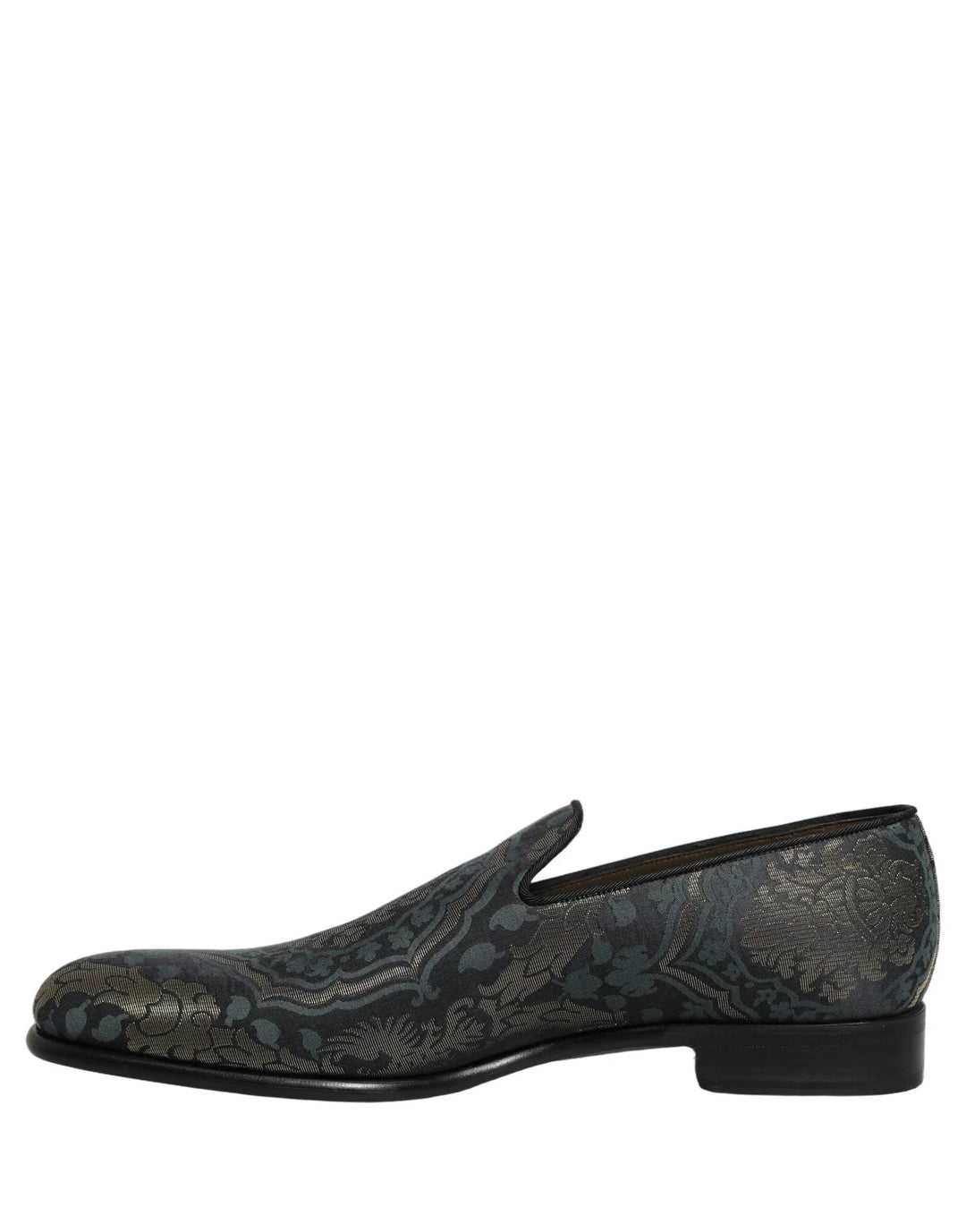 Dolce &amp; Gabbana Black Floral Brocade Slip On Loafers Shoes