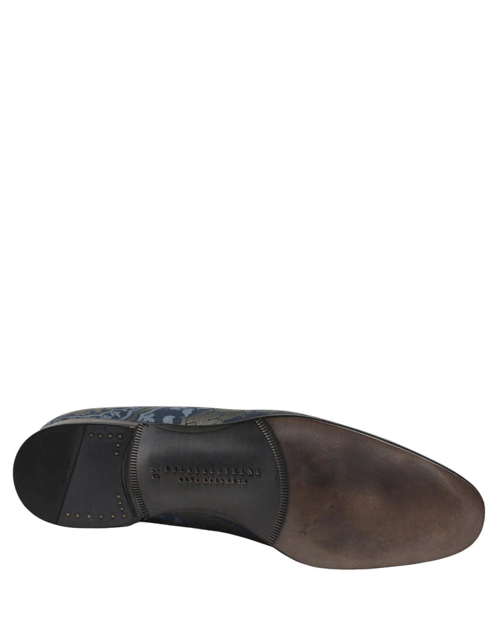 Dolce &amp; Gabbana Blue Floral Brocade Slip On Loafers Shoes