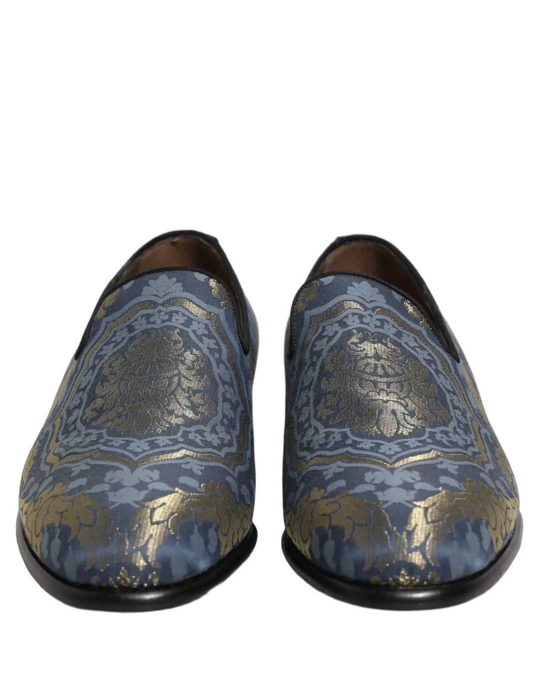 Dolce &amp; Gabbana Blue Floral Brocade Slip On Loafers Shoes