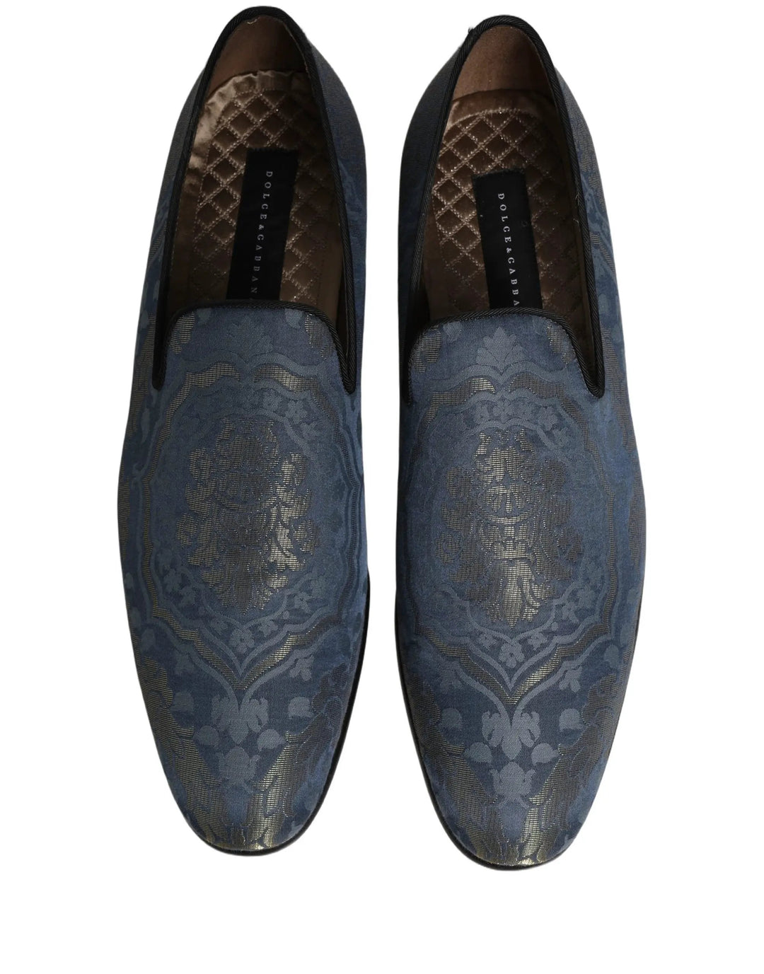 Dolce &amp; Gabbana Blue Floral Brocade Slip On Loafers Shoes