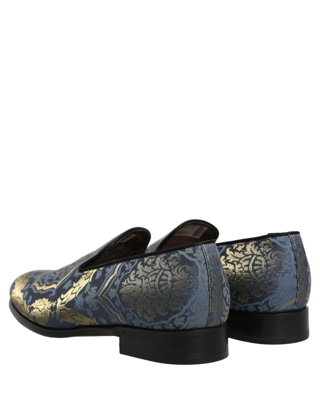 Dolce &amp; Gabbana Blue Floral Brocade Slip On Loafers Shoes