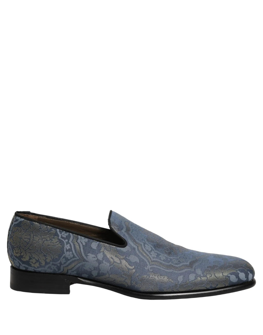 Dolce &amp; Gabbana Blue Floral Brocade Slip On Loafers Shoes