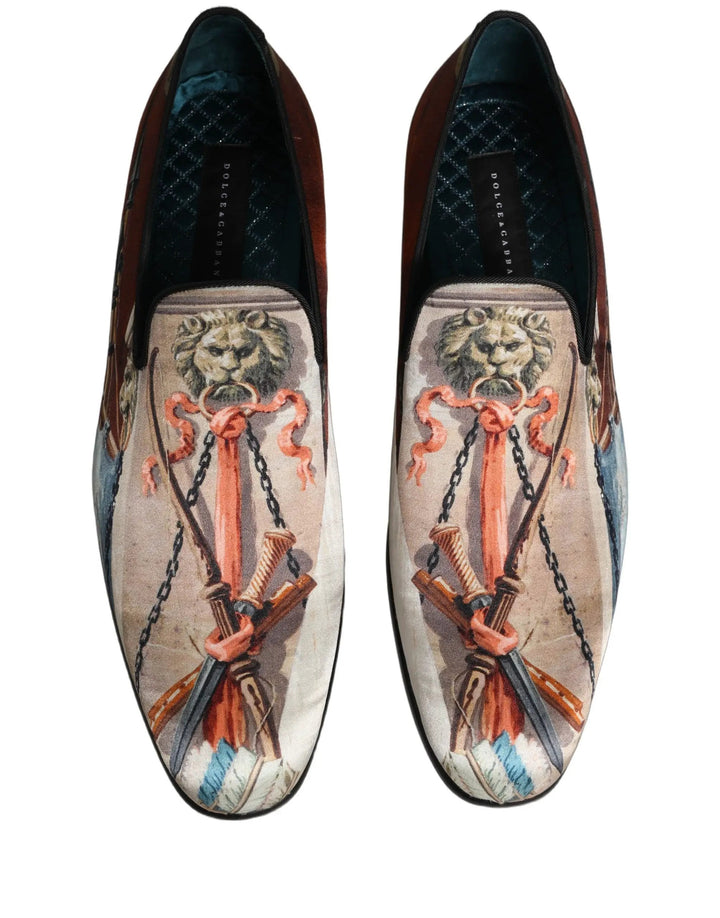 Dolce &amp; Gabbana Multicolor Lion Print Slip On Loafers Shoes