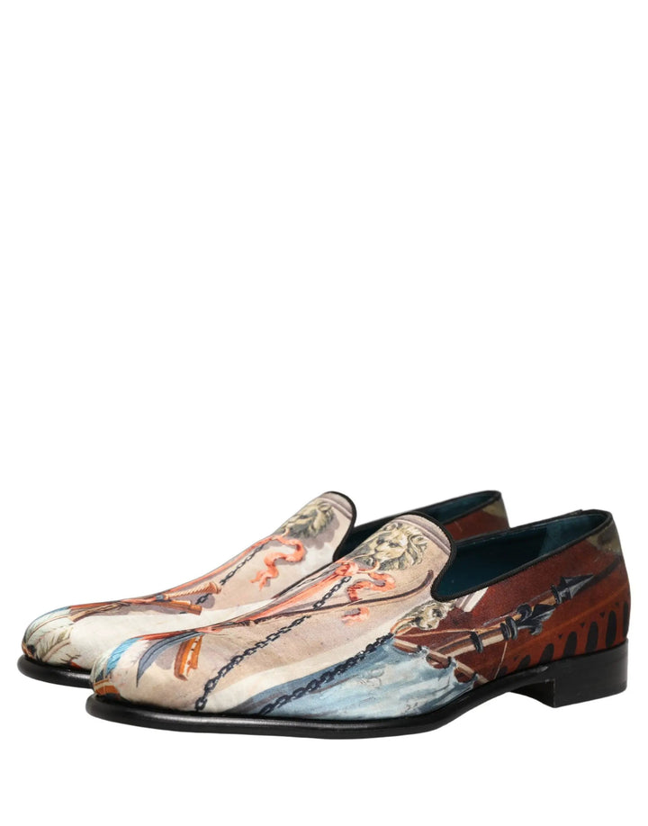 Dolce &amp; Gabbana Multicolor Lion Print Slip On Loafers Shoes