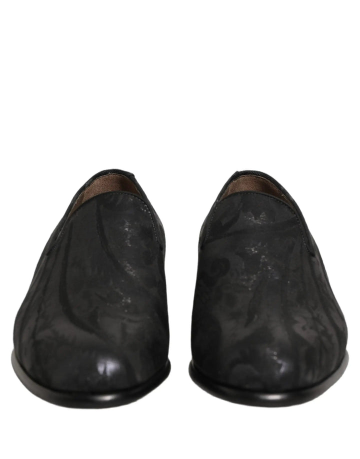 Dolce &amp; Gabbana Black Brocade Men Slip On Dress Loafers Shoes