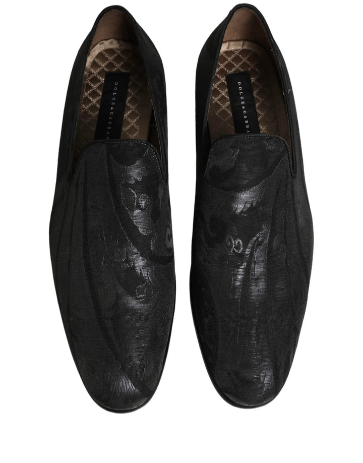 Dolce &amp; Gabbana Black Brocade Men Slip On Dress Loafers Shoes