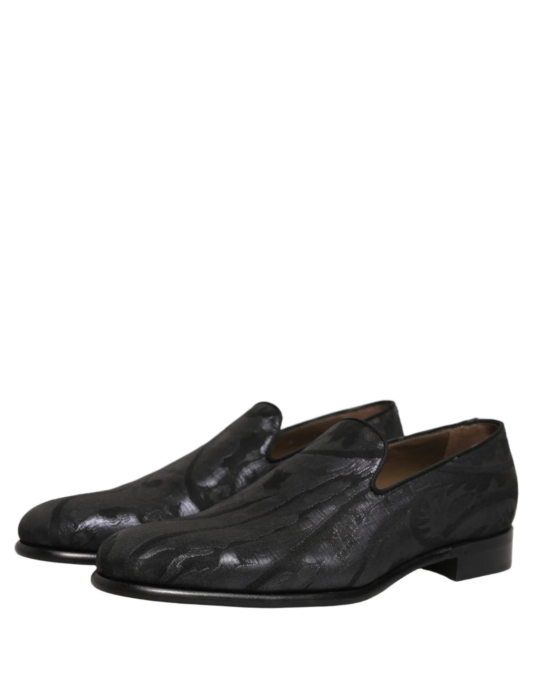 Dolce &amp; Gabbana Black Brocade Men Slip On Dress Loafers Shoes
