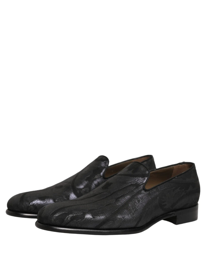 Dolce &amp; Gabbana Black Brocade Men Slip On Dress Loafers Shoes