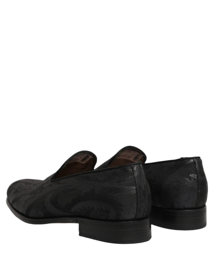 Dolce &amp; Gabbana Black Brocade Men Slip On Dress Loafers Shoes