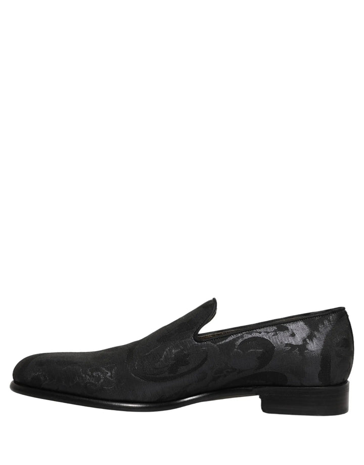 Dolce &amp; Gabbana Black Brocade Men Slip On Dress Loafers Shoes