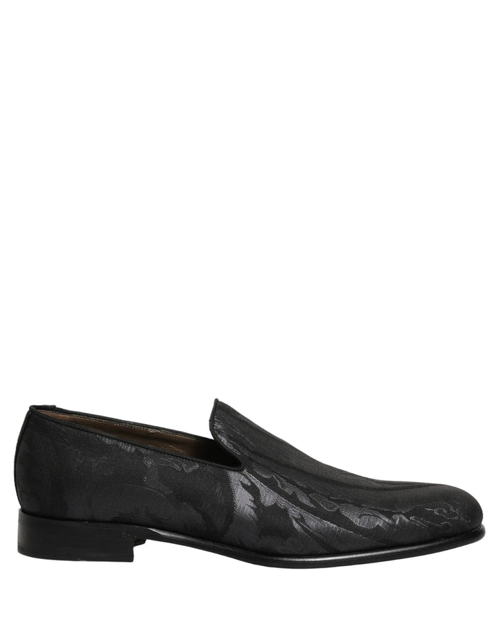 Dolce &amp; Gabbana Black Brocade Men Slip On Dress Loafers Shoes