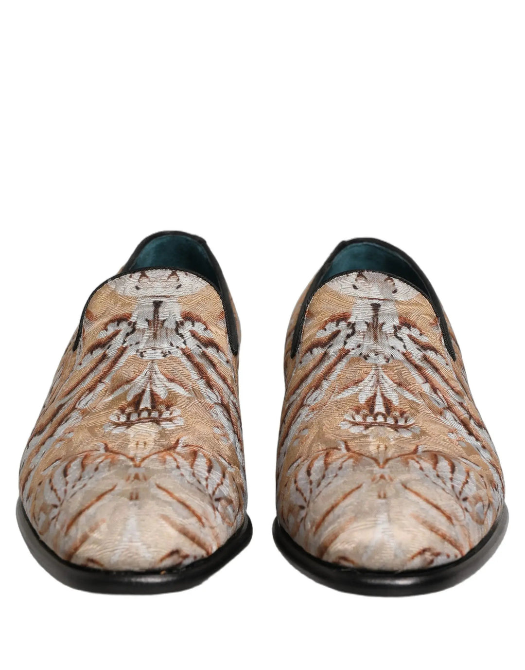 Dolce &amp; Gabbana Beige Brocade Men Slip On Dress Loafers Shoes