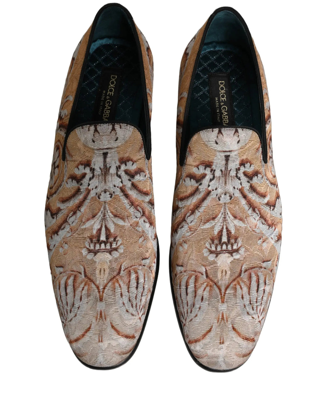 Dolce &amp; Gabbana Beige Brocade Men Slip On Dress Loafers Shoes