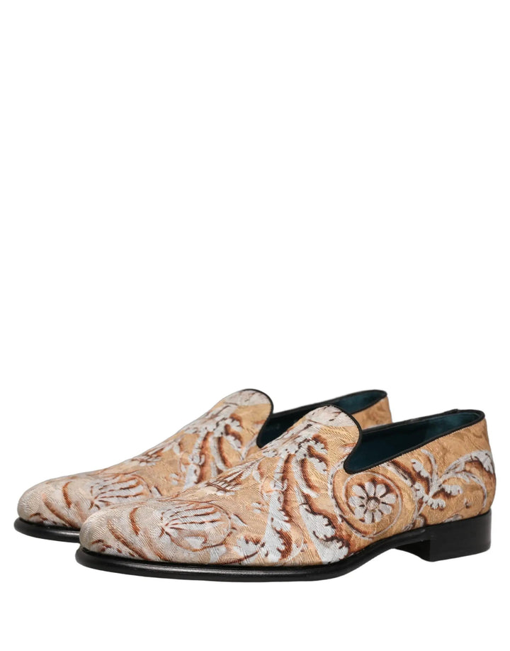 Dolce &amp; Gabbana Beige Brocade Men Slip On Dress Loafers Shoes