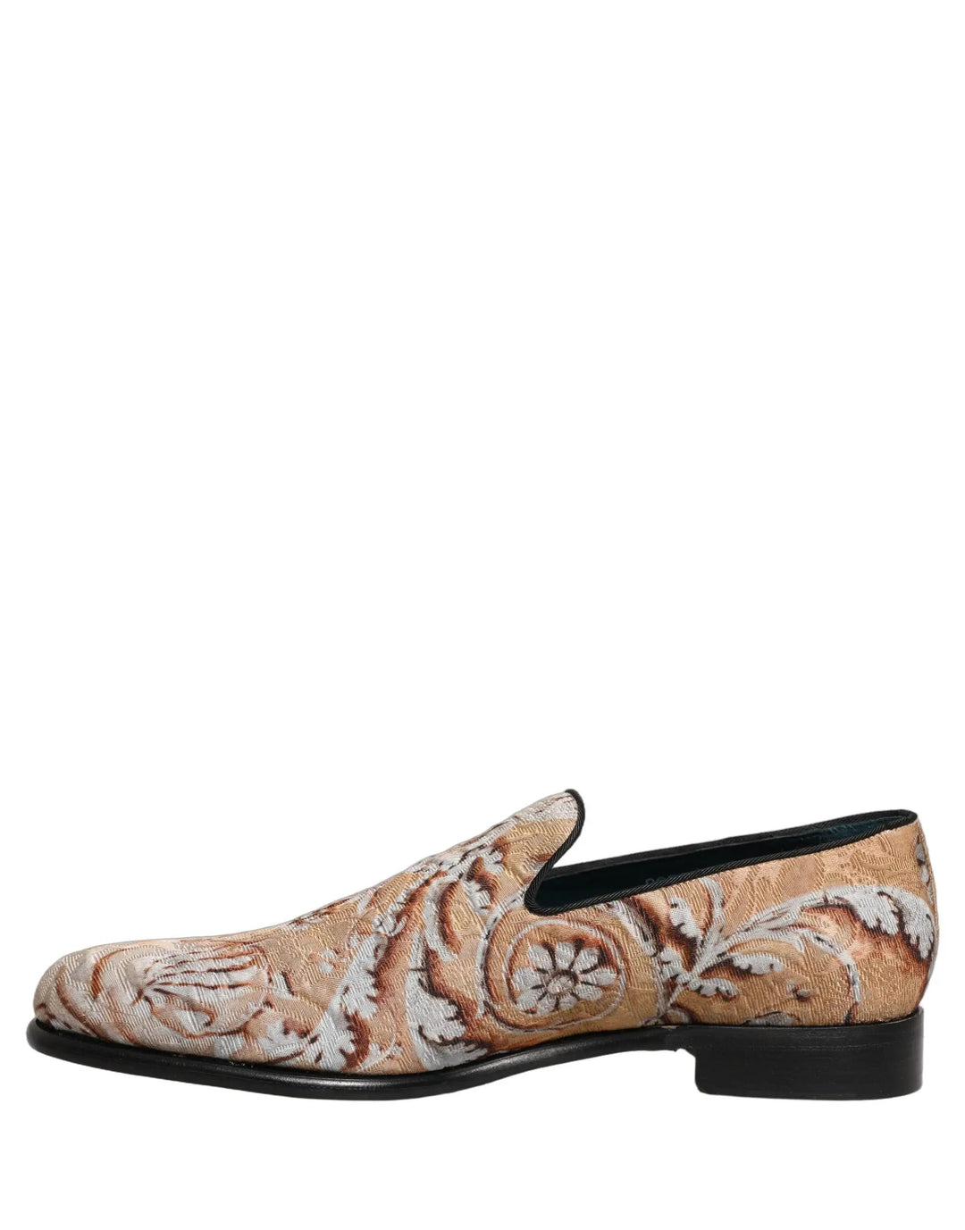 Dolce &amp; Gabbana Beige Brocade Men Slip On Dress Loafers Shoes