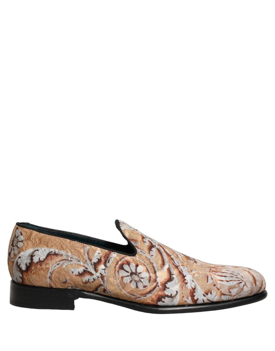 Dolce &amp; Gabbana Beige Brocade Men Slip On Dress Loafers Shoes